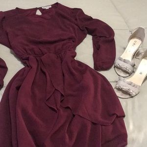 Burgundy chiffon fully lined dress